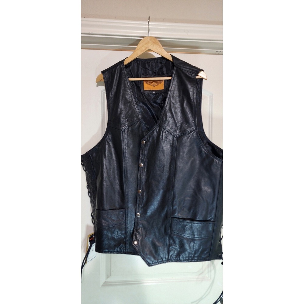 Gargoyle Bells Gun Pocket Vest Leather Biker With Laces Conceal  Men's  NWT 56